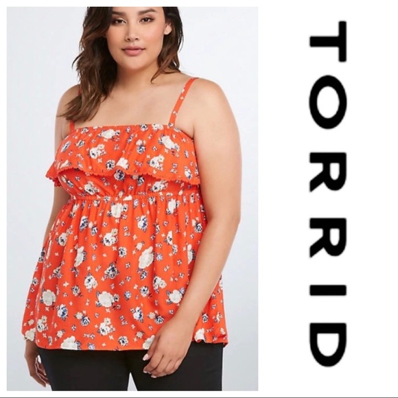torrid Tops - Torrid Red & White Floral Ruffle Babydoll Tank Top